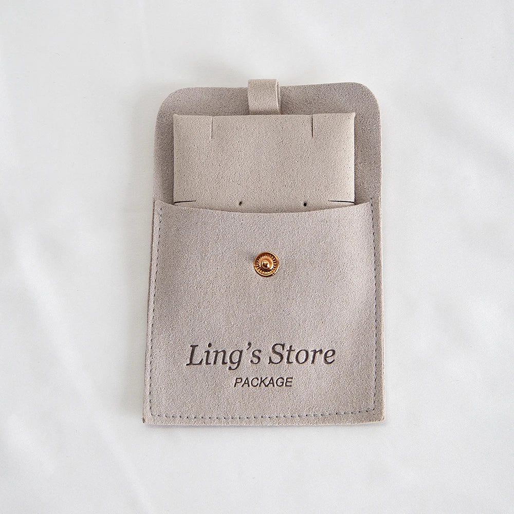 20/50/100Sets Personalized Logo Jewelry Microfiber Snap Bag 8x8cm Button Pouch Insert Luxury 6x6cm Cards Can Debossed Print Name Vera Lux