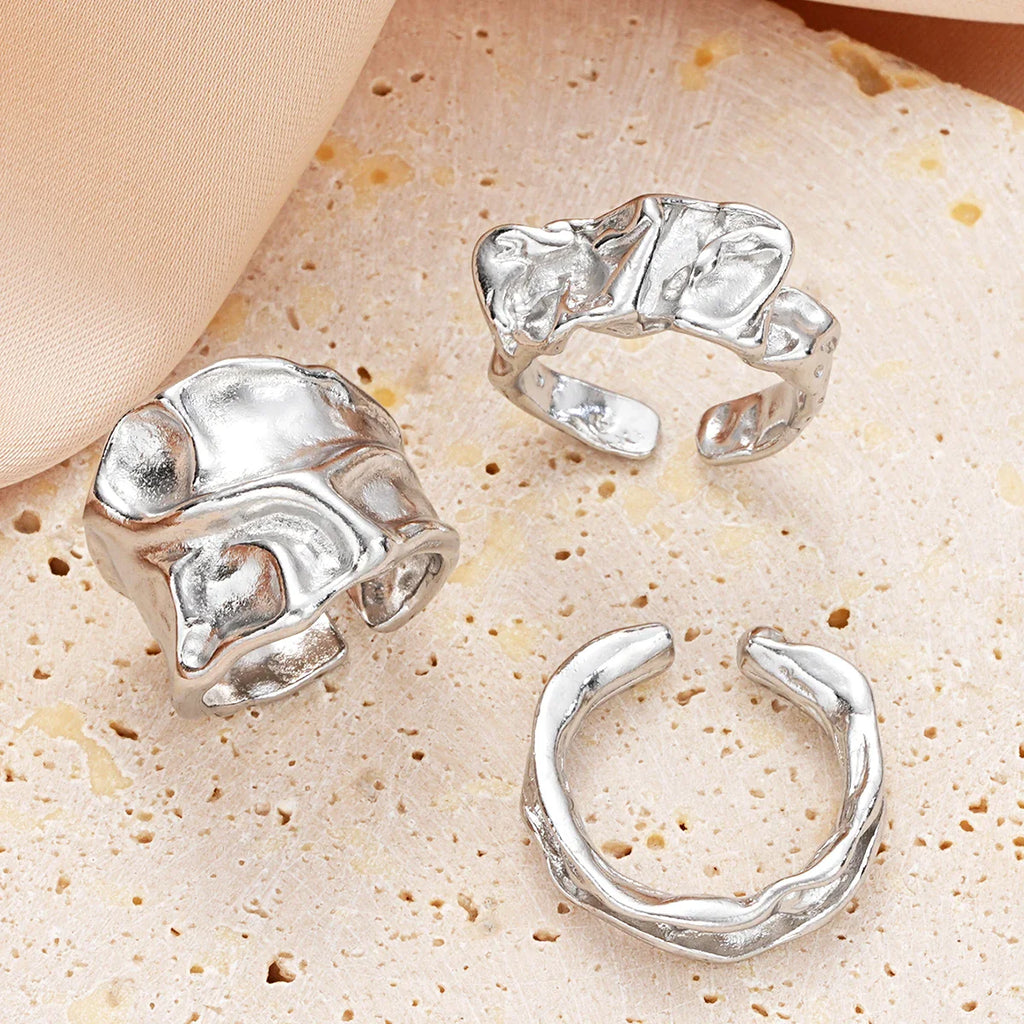 3 Pcs Punk Chunky Irregular Rings Set for Women Creative Geometric Adjustable Open Finger Rings Fashion Statement Jewelry Girls Vera Lux