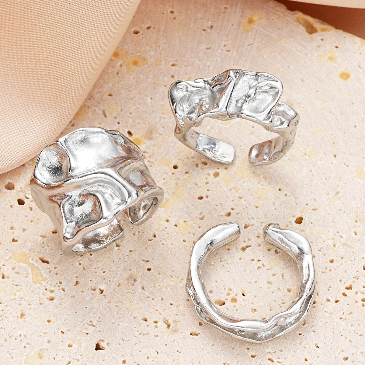 3 Pcs Punk Chunky Irregular Rings Set for Women Creative Geometric Adjustable Open Finger Rings Fashion Statement Jewelry Girls Vera Lux