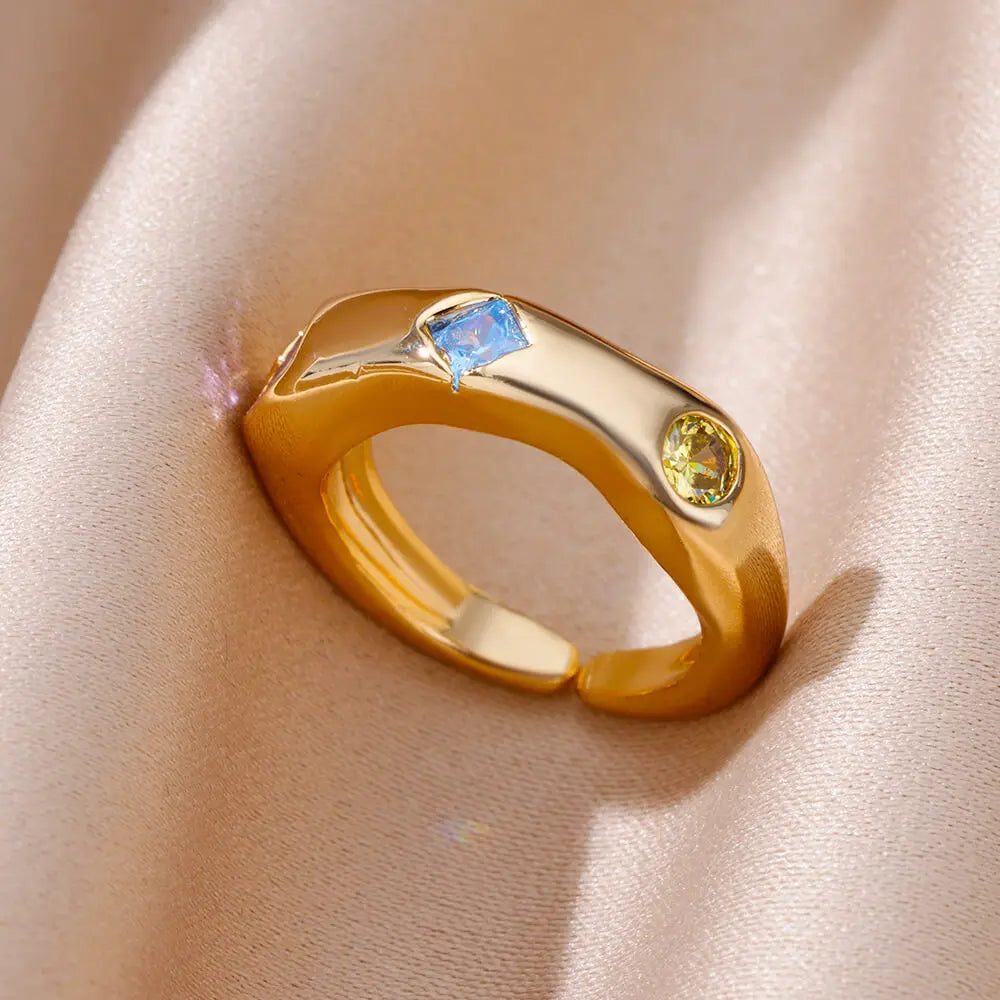 Zircon Square Finger Rings for Women Gold Color Irregular Stainless Steel Ring Engaement Wedding Aesthetic Jewelry Girls Gift Vera Lux