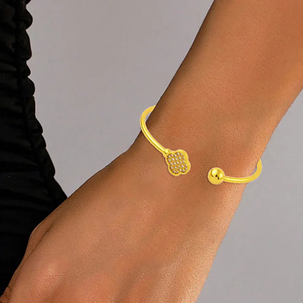 New Design Classic Luxury Stainless Steel Shiny Zircon Clover Bracelets Elegant Temperament For Women's Daily Wear Jewelry Gifts Vera Lux