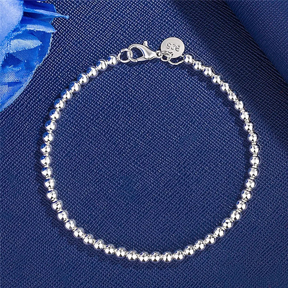 Christmas gifts charm 925 Sterling Bracelet 4MM beads chain for woman Popular brands jewelry fashion Wedding party Vera Lux