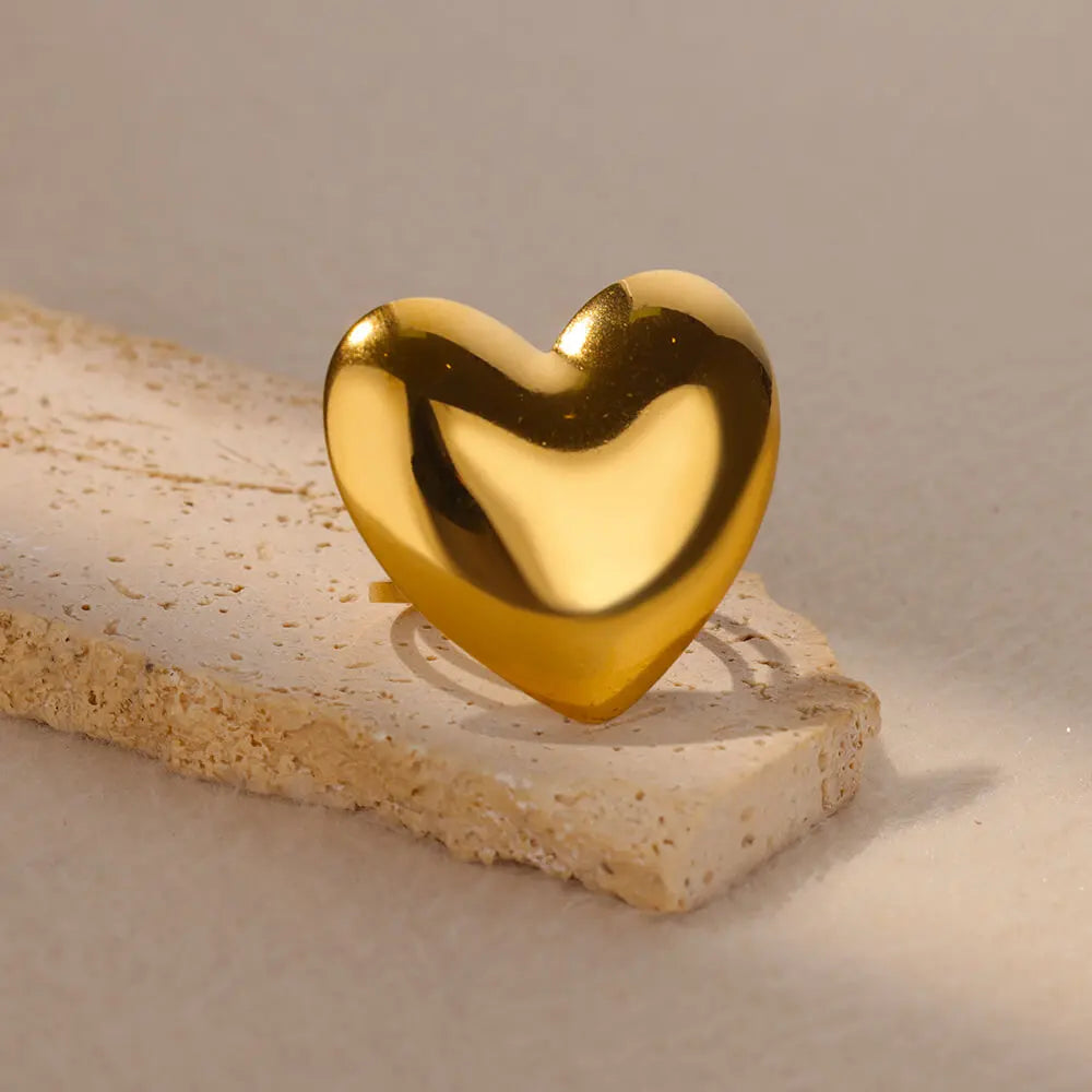 Big Heart Rings for Women Classic Stainless Steel Gold Color Finger Ring Trend Band Couple Wedding Jewelry Accessories anillos Vera Lux