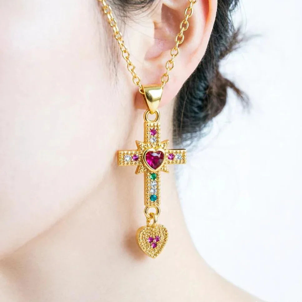 NEWBUY Unique Design Eagle Heart Cross Pendant Gold Color 316L Stainless Steel Chain Necklace CZ Party Jewelry Femme Bijoux Vera Lux