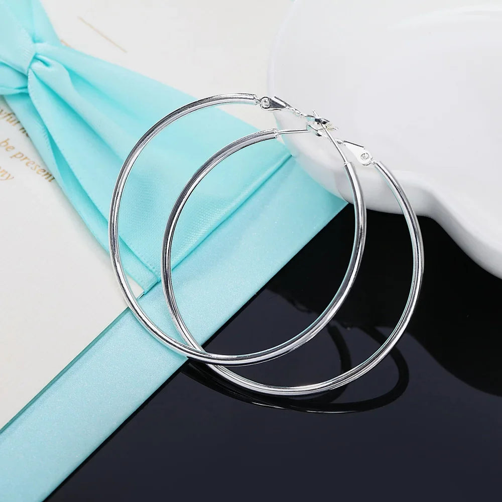 925 Sterling Silver Big Circle Round 5/6/7/8 cm Hoop Earrings For Women Wedding Ring Earring Luxury Quality Jewelry Accessories Vera Lux