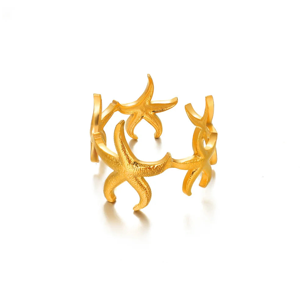316L Stainless Steel Starfish Shell Rings for Women Gold Color Open Finger Ring Femme Trendy Summer Vacation Ocean Jewelry Gift Vera Lux