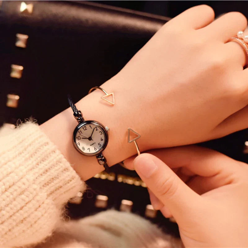 YIKAZE Women Watches Small Gold Bangle Bracelet Watch Stainless Steel Retro Ladies Quartz Wristwatch Clock Fashion Dress Watch Vera Lux