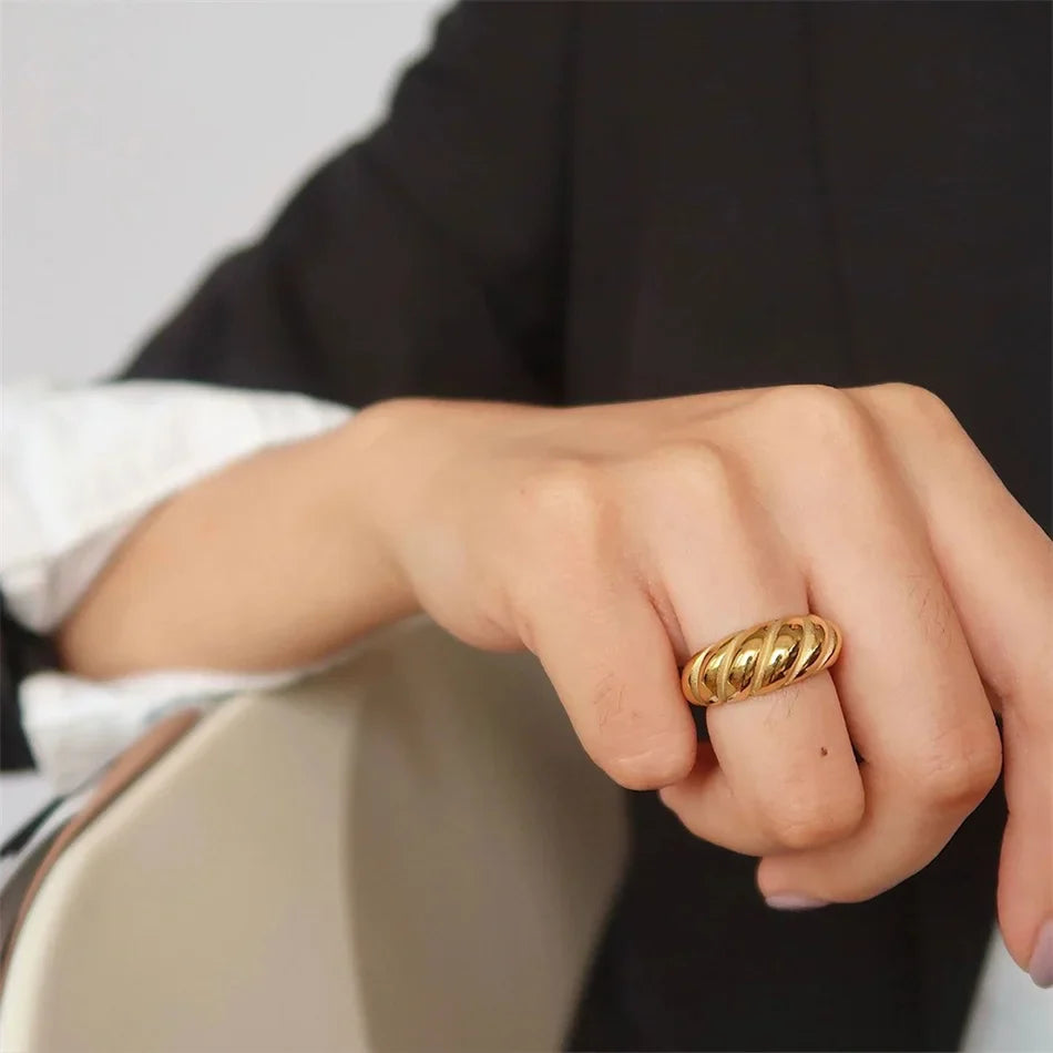 SUNIBI Stainless Steel Ring for Women And Men Classic Gold Color Simple Fashion Style Texture Rings Couple Wedding Jewelry Vera Lux