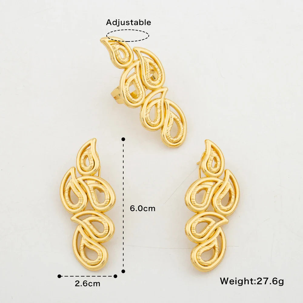 18k Gold Color Earrings with Ring Jewelry Set for Bridal African Clip Earrings and Finger Ring 2Pcs Set for Engagement Jewellery Vera Lux