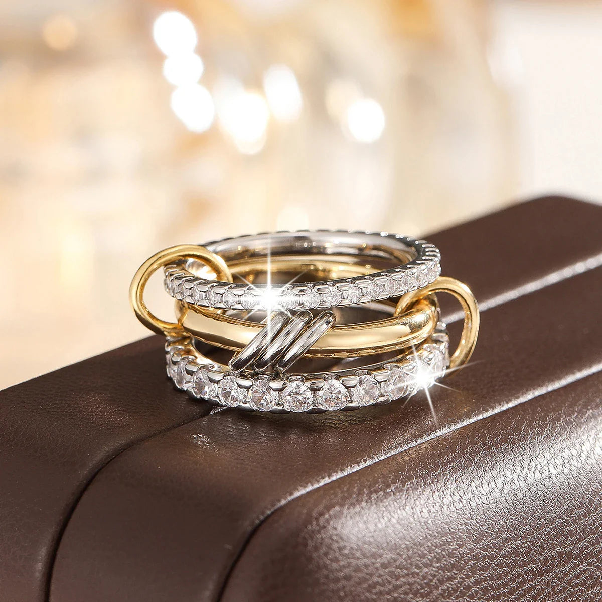 A Niche Two-Color Four-Ring Copper Jewelry Ring, Hypoallergenic, Ins Style, Stacking Artifact, Suitable For Young Women Vera Lux
