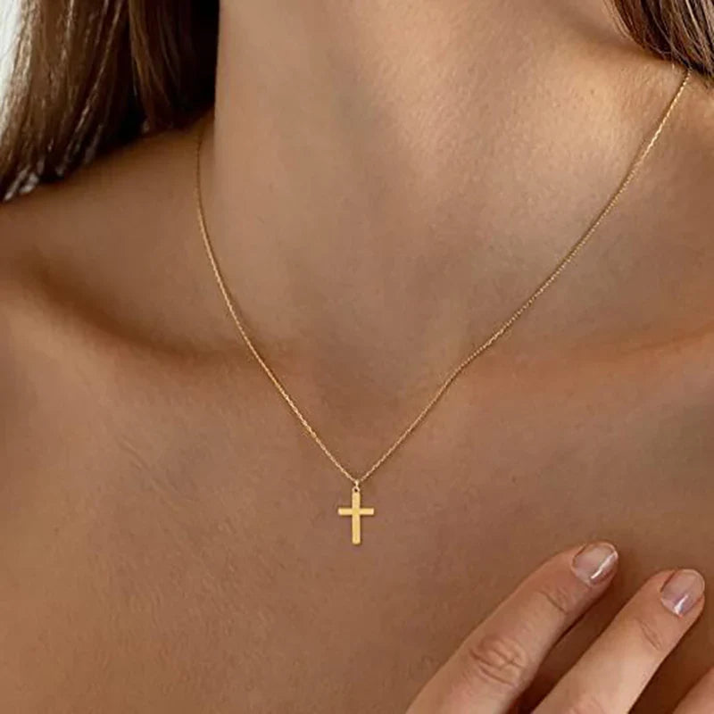 Stainless Steel Cross Necklace For Women Gold Silver Color Waterproof Chain Men Fashion Never Fade Jewelry Accessories Vera Lux