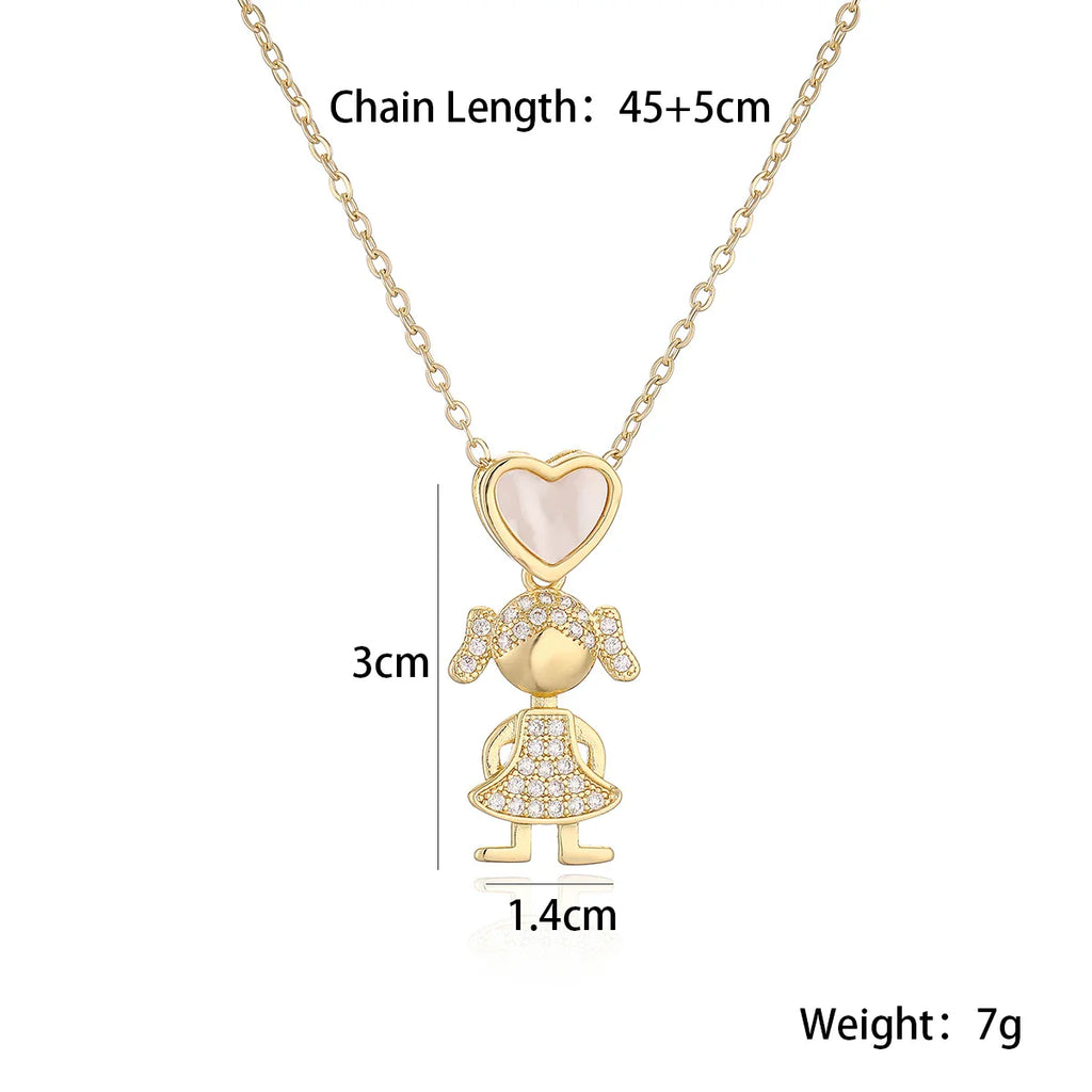 NEWBUY Delicae Gold Color Heart Boy & Girl Pendant Necklaces For Women Shiny CZ Inlay Jewelry Mother's Day Gift Vera Lux
