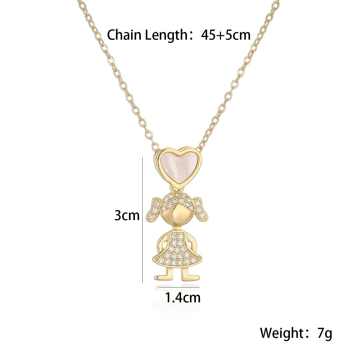 NEWBUY Delicae Gold Color Heart Boy & Girl Pendant Necklaces For Women Shiny CZ Inlay Jewelry Mother's Day Gift Vera Lux