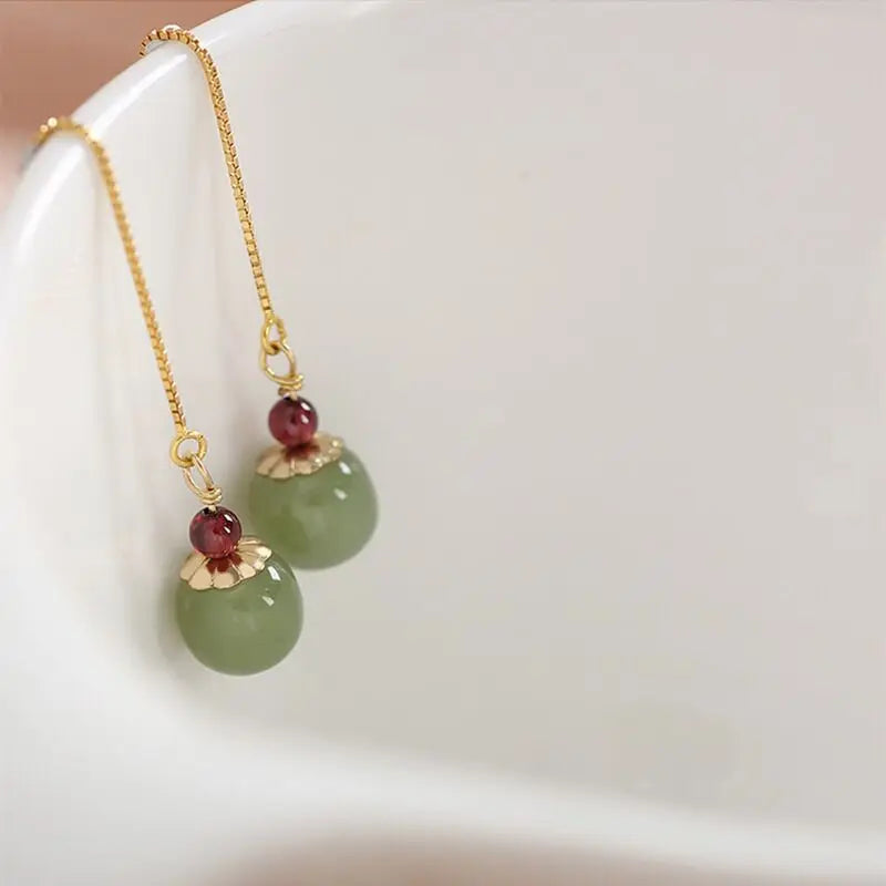 VENTFILLE Gold Color Hetian Jade Earrings for Women Green Round Jewelry Girls Gift  Dropshipping Wholesale Vera Lux