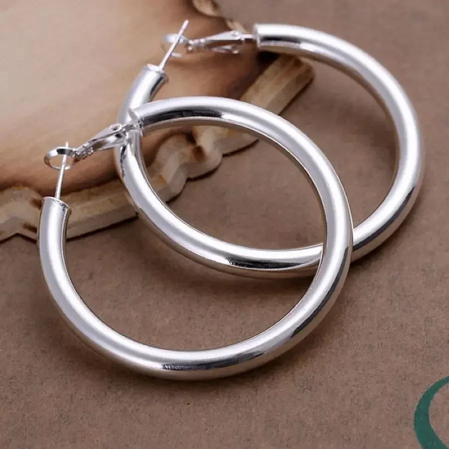925 Sterling Silver Earrings Fashion Pretty Nice  Women Party 5CM Round Jewelry Big Circle Lady Wedding Vera Lux
