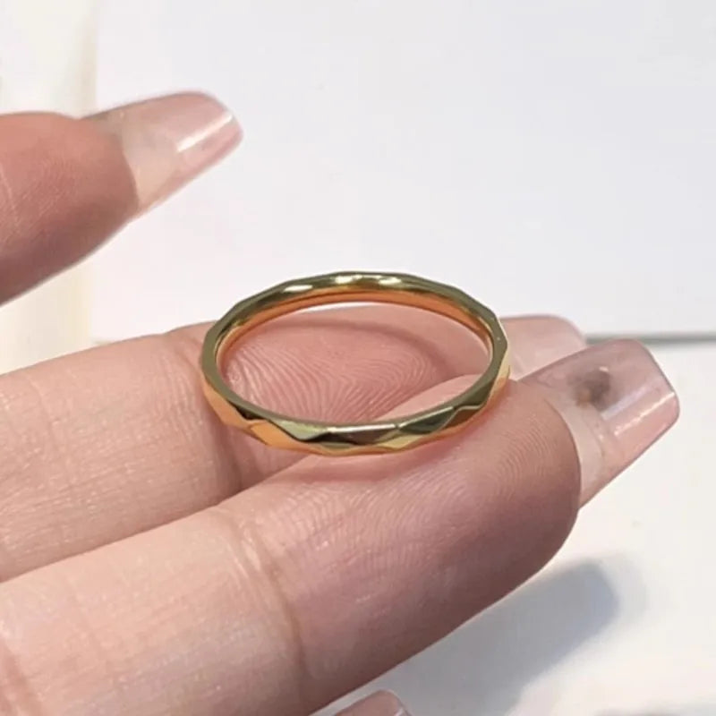 2mm Thin Stackable Ring Stainless Steel Multi-Faceted Wedding Band for Women Girl Size 5-10 Vera Lux