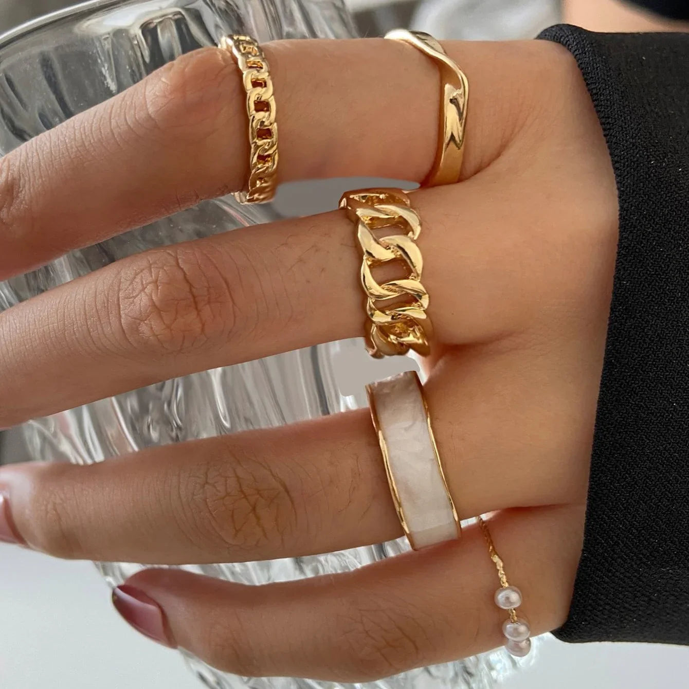 47Pcs/Set Vintage Gold Color Heart Rings Set For Women Men Hollow Butterfly Pearl Crystal Geometric Rings Trendy Finger Jewelry Vera Lux