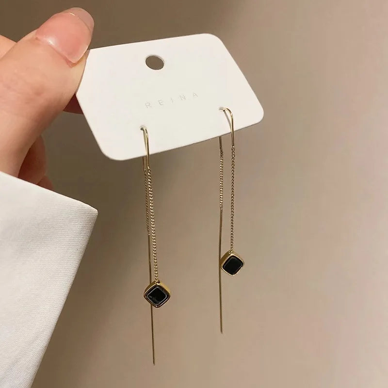 Simple Geometric Square Drop Earring For Women Korean Fashion Gold-color Line Long Tassel Dangle Earrings Party Jewelry Gift Vera Lux