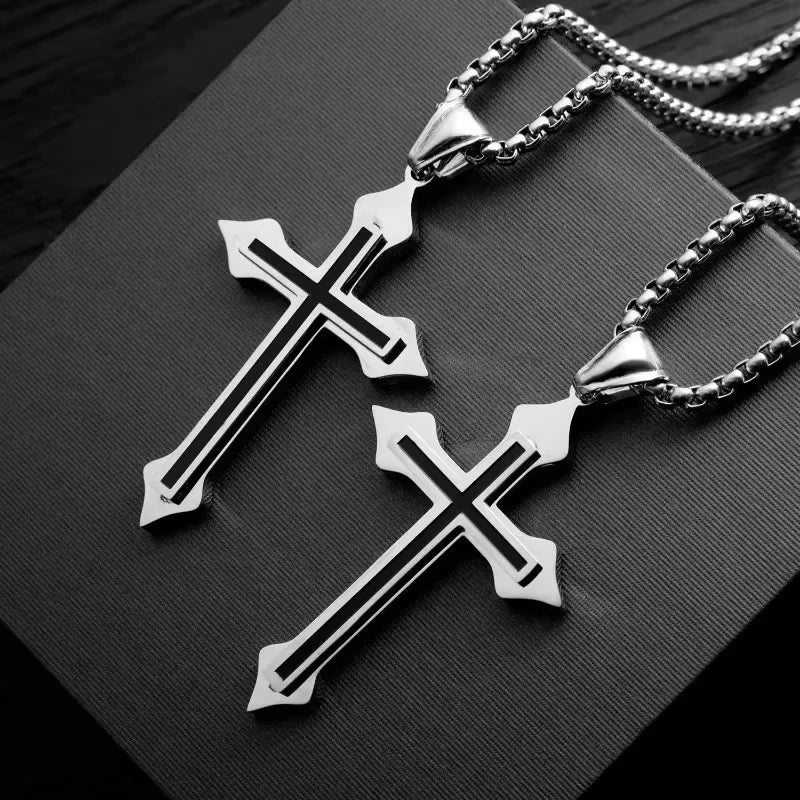 Cross Pendant Gold/Silver Plated Necklace Stainless Steel Link Chain Charm Choker Statement Men Jewelry Accessories Gifts Vera Lux