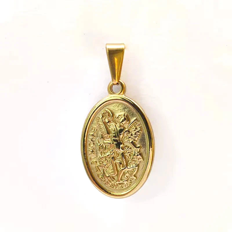 Hypoallergenic 316L Stainless Steel Gold Plated Pendant Necklace - Saint Michael & Saint Christopher, Ideal Gift for Men Vera Lux