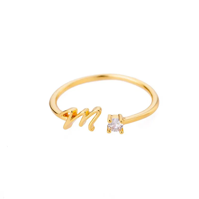 A-Z Initial Letter Open Rings for Women Stainless Steel Gold Color Zircon Adjustable Ring Trendy Couple Wedding Jewelry Gift Vera Lux
