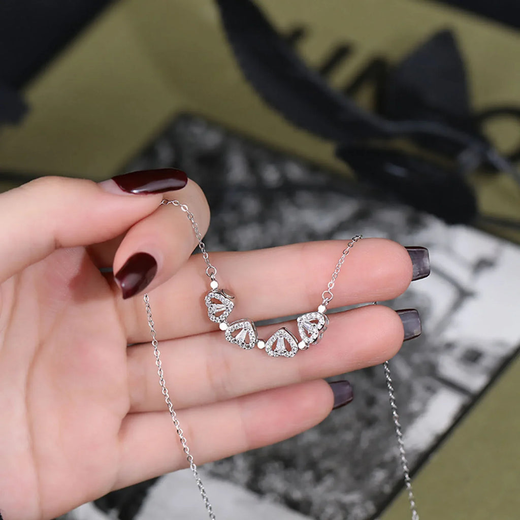 1pc Heart Shaped Four Leaf Clover Pendant Necklace Jewelry Zircon Women Love Clavicle Chain Gifts Openable ChokerJewelry Vera Lux