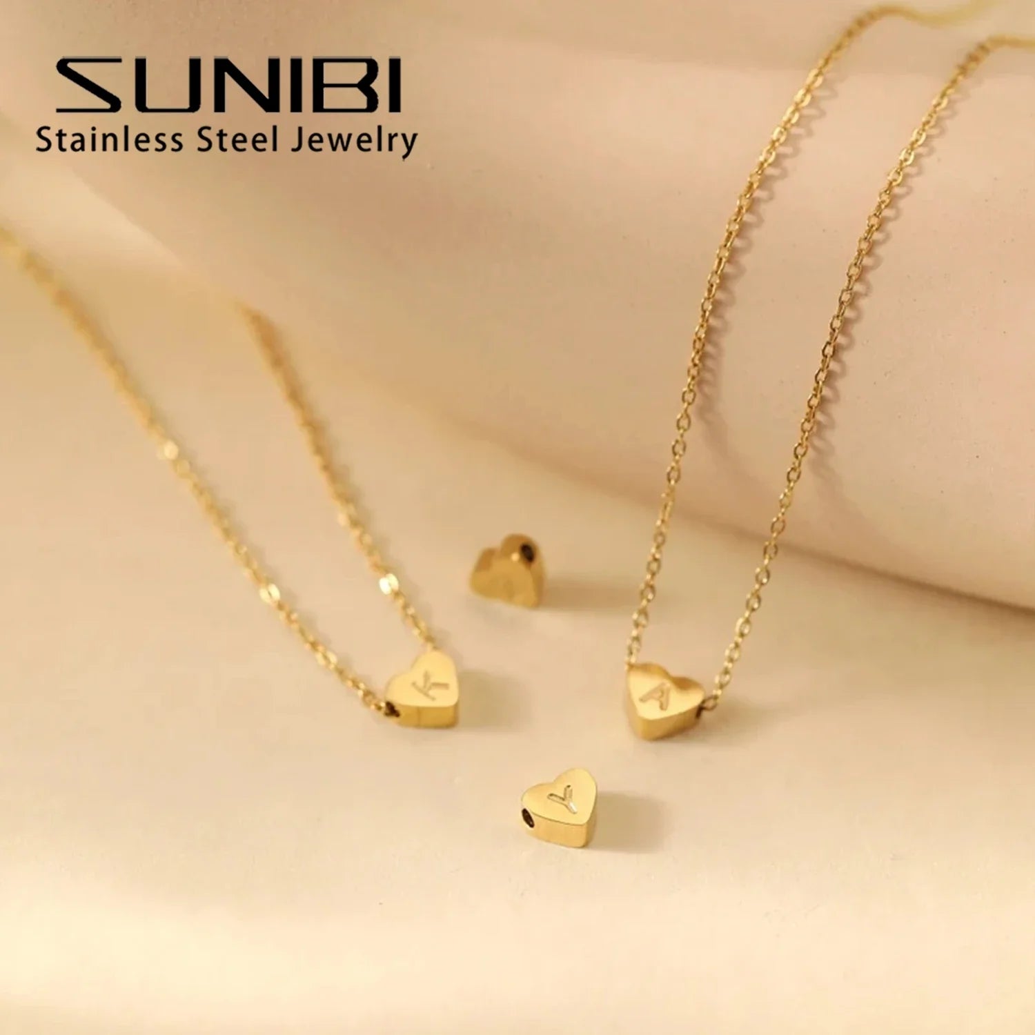 SUNIBI Initial Name Heart Shape Pendant For Necklaces Stainless Steel Necklace for Women Bracelet Make Earrings Jewelry Vera Lux