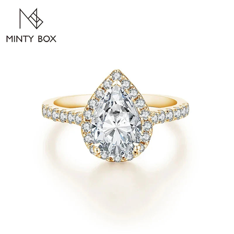 MINTYBOX Pear Cut 2.0CT Luxury Moissanite Ring Solid 925 Sliver 18K Gold Plated Engagement Halo Ring for Women Fine Jewelry Gift Vera Lux