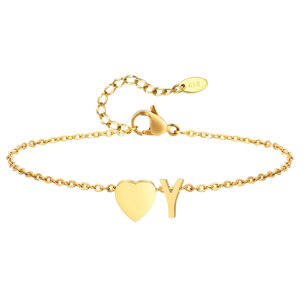 Women Heart Initial Anklet Bracelets Adjustable Beach Jewelry Hypoallergenic Stainless Steel Personalized Name Foot Chain Anklet Vera Lux