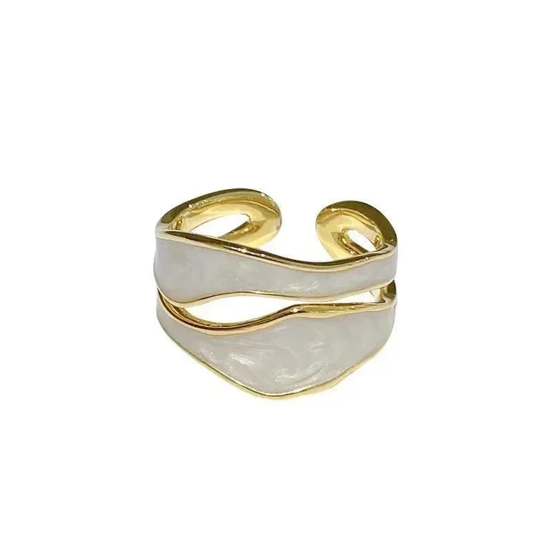 Vintage White Enamel Metal Irregular Shape Geometric Open Adjustable Ring for Women Girl Jewelry Birthday Gifts Anillo Hombre Femstylo
