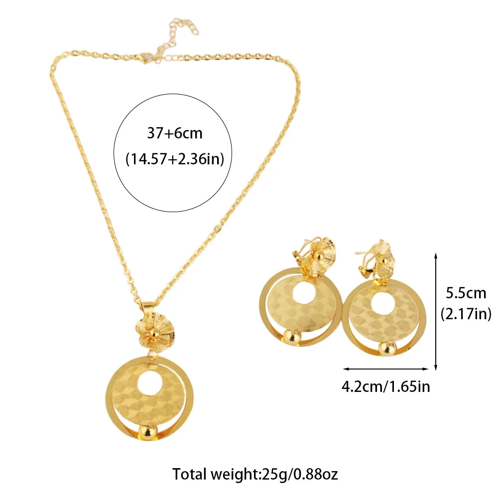 African Gold Color Women Necklace and Earrings Trend Dubai Flower Hollow Out Jewelry Set Gift For Party Wedding Daily Accessorie Vera Lux