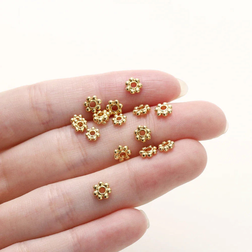 20pcs 14K 18K Gold Color Daisy Spacer Beads Mini Brass Spacer Beads Charms Pendants for DIY Bracelet Necklace Jewelry Making Vera Lux