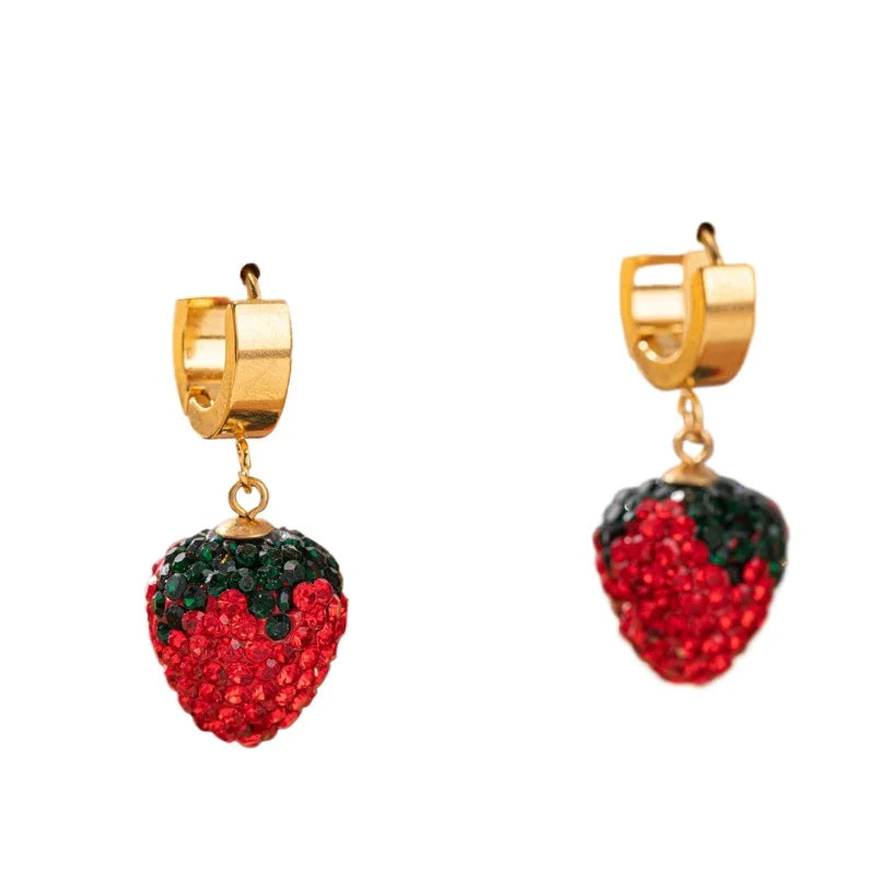 1pair Adjustable Zircon Ear Buckles Stainless Steel Strawberry Style Fashionable Wedding Ceremony Birthday Daily Jewelry Vera Lux