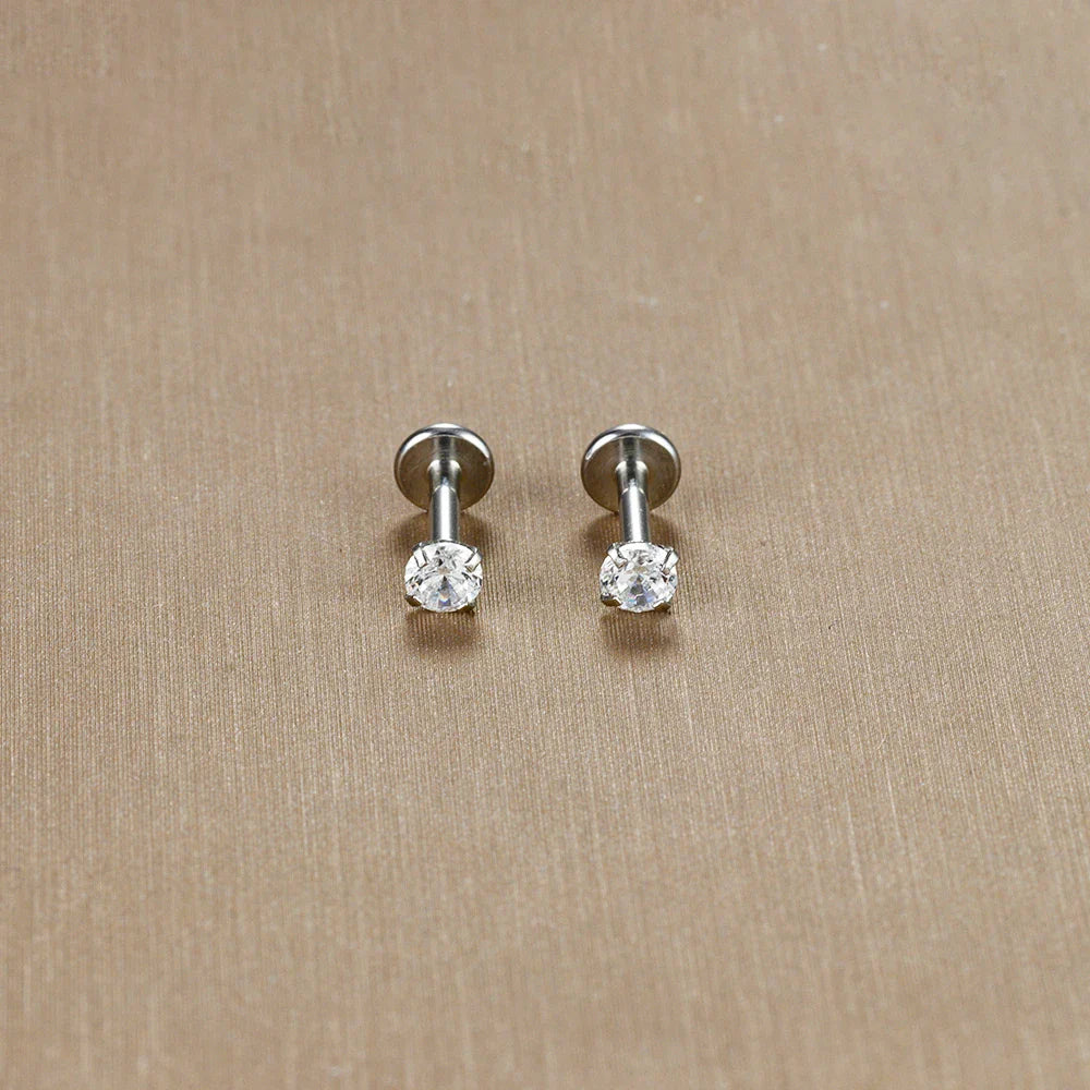 2PC Labret Tragus Stud Earrings 16G Surgical Stainless Steel CZ Crystal  Monroe Helix Cartialge Conch Medusa Lip Body Piercing Vera Lux