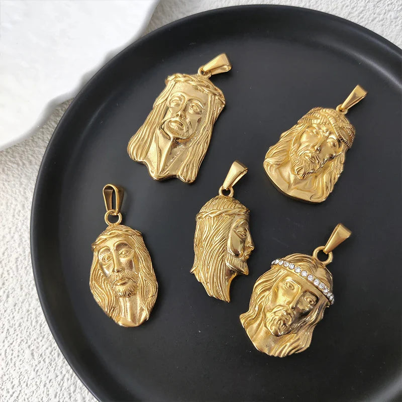 Hip - Hop Stainless Steel 18K Gold Plated Jesus Head Pendant Necklace Waterproof Jewelry For Ideal Men's Gift Vera Lux