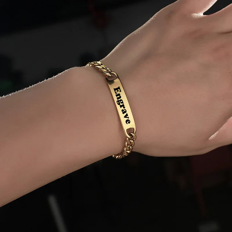 Nextvance Custom Name Bar Bracelets Engraved Date Letters For Men Stainless Steel Personalized Thick Chain Bracelet Jewelry Gift Vera Lux
