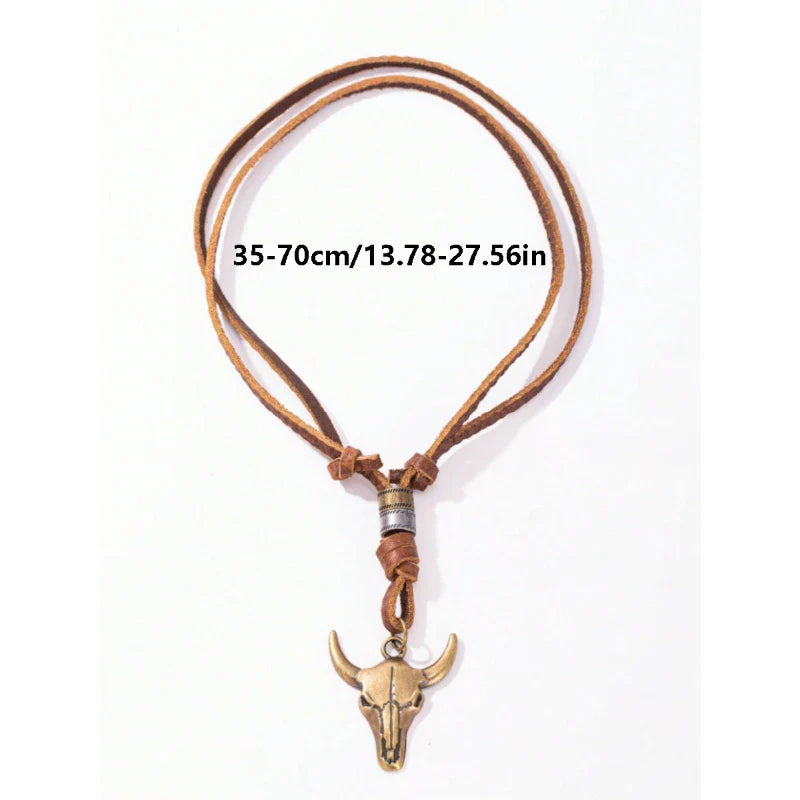 1pcs Creative Retro Bull Head Necklace Pendant Western Cowboy Element Bull Head Necklace Men's trendy accessories Vera Lux