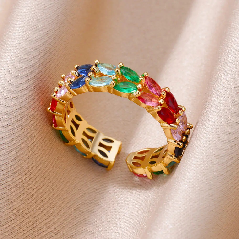 Colorful Zircon Rings For Women Gold Color Stainless Steel Fashion Cubic Zirconia Ring 2023 Trend Aesthetic Wedding Jewelry Gift Vera Lux