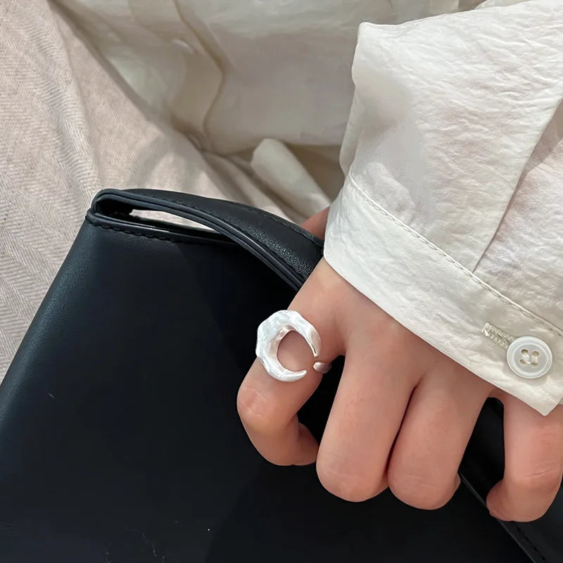 925 Sterling Silver Matte Finish Moon Open Rings For Women Ladies Luxury Jewelry Wholesale Accessories Jewellery Argent 925 Vera Lux