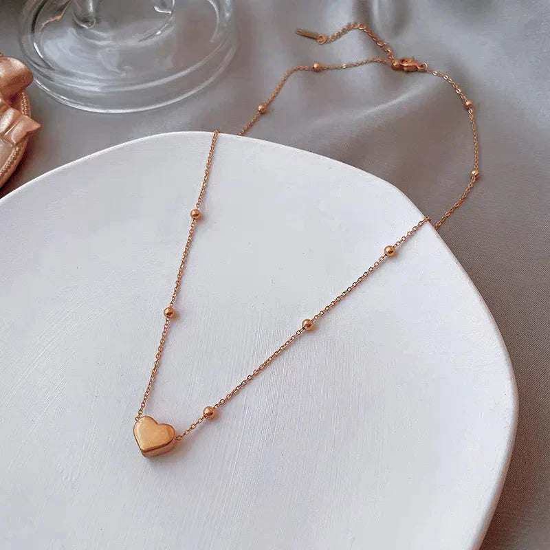 Stainless Steel Simple Fashion Heart Clavicle Chain Necklace For Women Elegant Romantic Choker Pendant Necklaces Jewelr Vera Lux