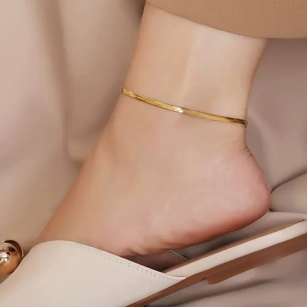 SUNIBI Stainless Steel Snake Chain Anklet for Women Summer Beach Gold Color Anklets Fashion Jewelry Dropshipping Wholesale Vera Lux