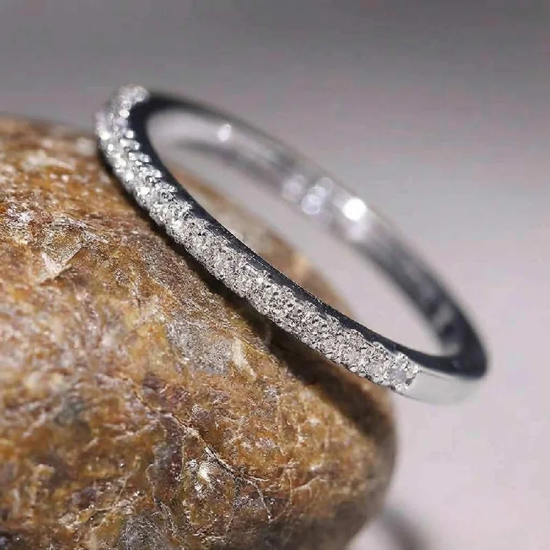 925 Sterling Silver 2mm Fashion Simplicity  Half Full Zircon Stackable Plain Ring For Women Daily Personalized Fine Jewelry Vera Lux