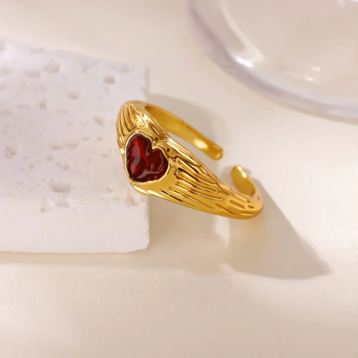 Punk Red Zircon Heart Rings for Women Stainless Steel Gold Color Cheap Open Ring 2025 New Fashion Wedding Couple Jewelry Gift Vera Lux