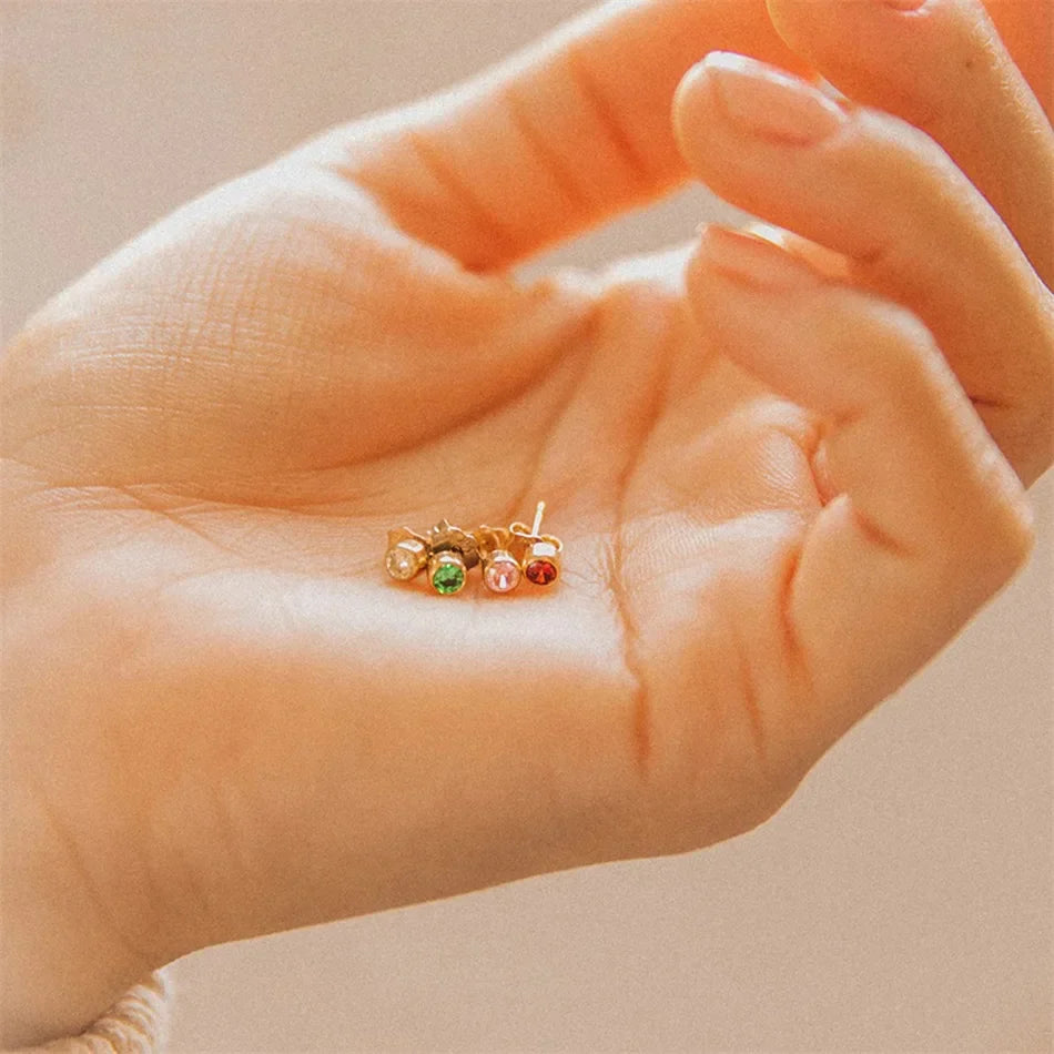 316 Stainless Steel Birthstone Ear Stud Piercing Gun Gold Color Push-Back Earrings Piercing Safe For Baby And Women Gift Jewelry Vera Lux