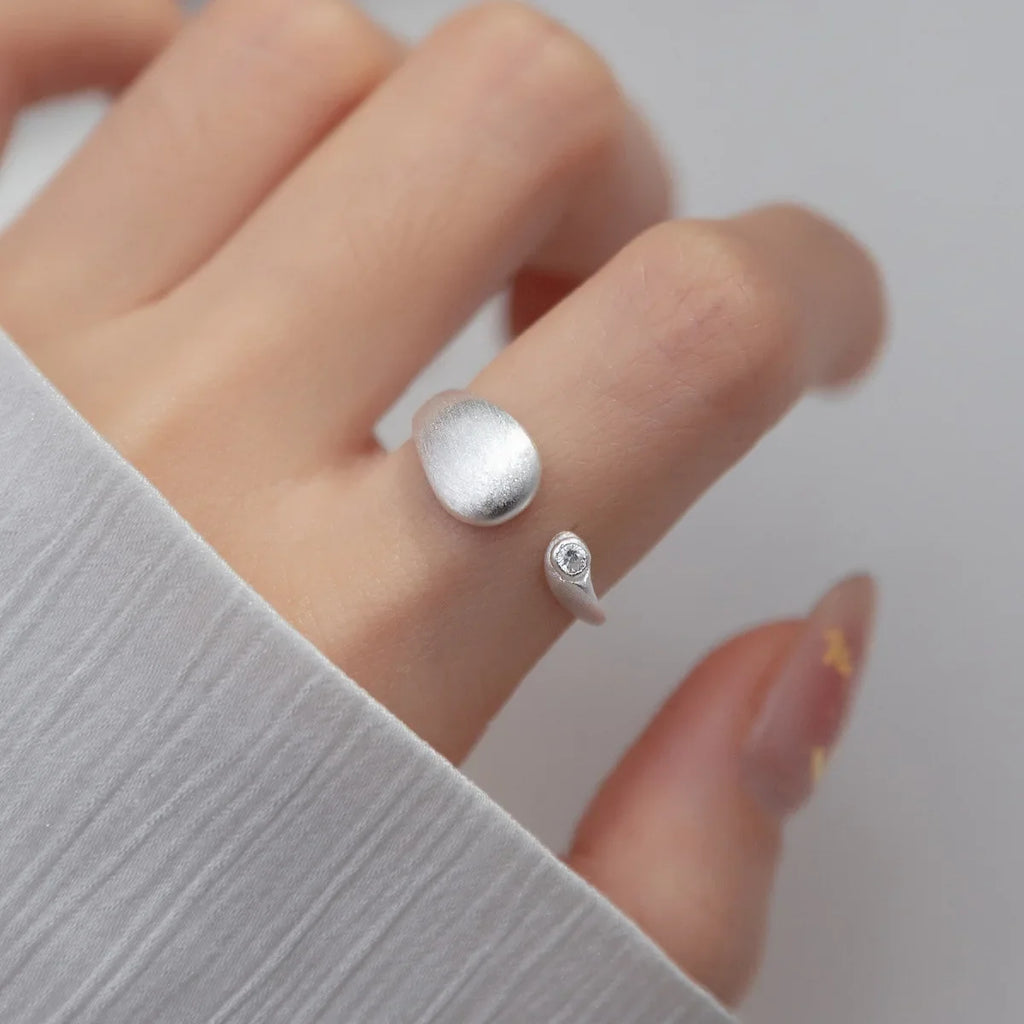 925 Sterling Silver Matte Finish Geometry Adjustable Rings For Women Wedding Fine Jewelry Accessories Jewellery Argent 925 Vera Lux