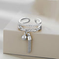 Luxury Double Layer Zircon Rings for Women Punk Metal Ball Tassel Link Chain Opening Ring 2023 New Trend Couple Wedding Jewelry Vera Lux