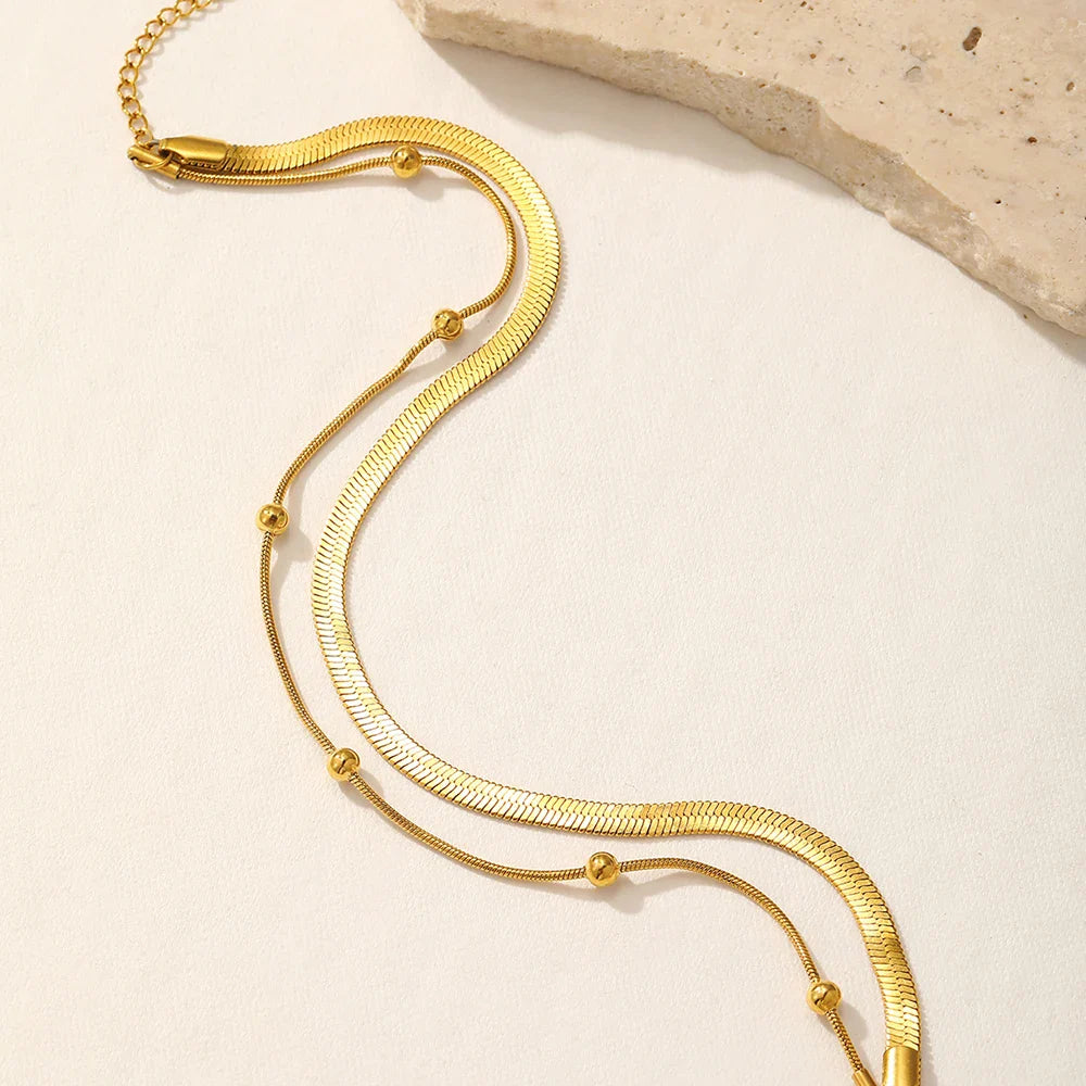 Stainless steel anklet bead strings snake bone chain double layered stacking anklet beach vacation ladies seaside party matching Vera Lux