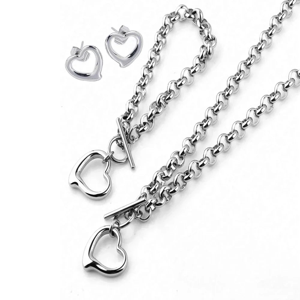 Aomogo Set INS Exquisite Love Fashion Stainless Steel Bracelet Earrings Necklace Pendant Set Women's Daily Goods Party Favors Vera Lux