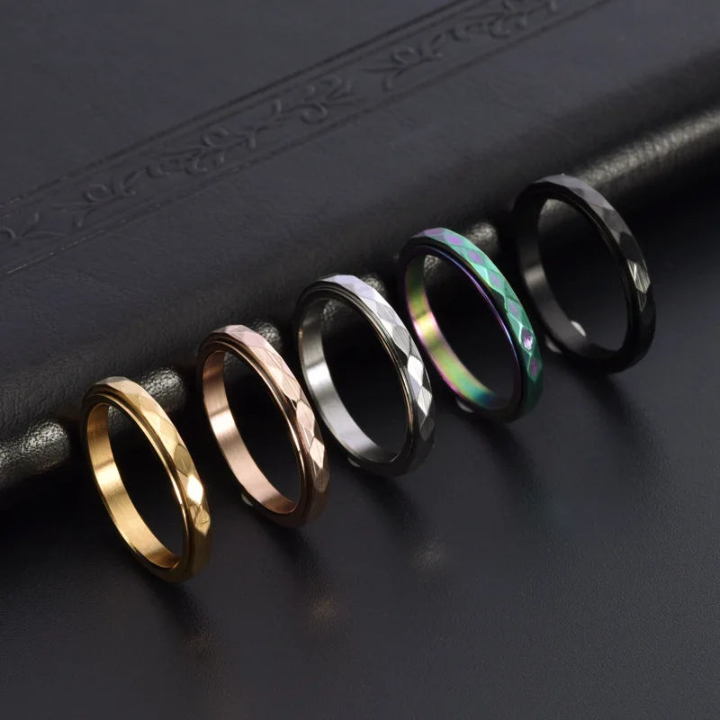 3mm Thin Stainless Steel Faceted Spinner Ring Wedding Band for Women Girl Size 5-12 Vera Lux