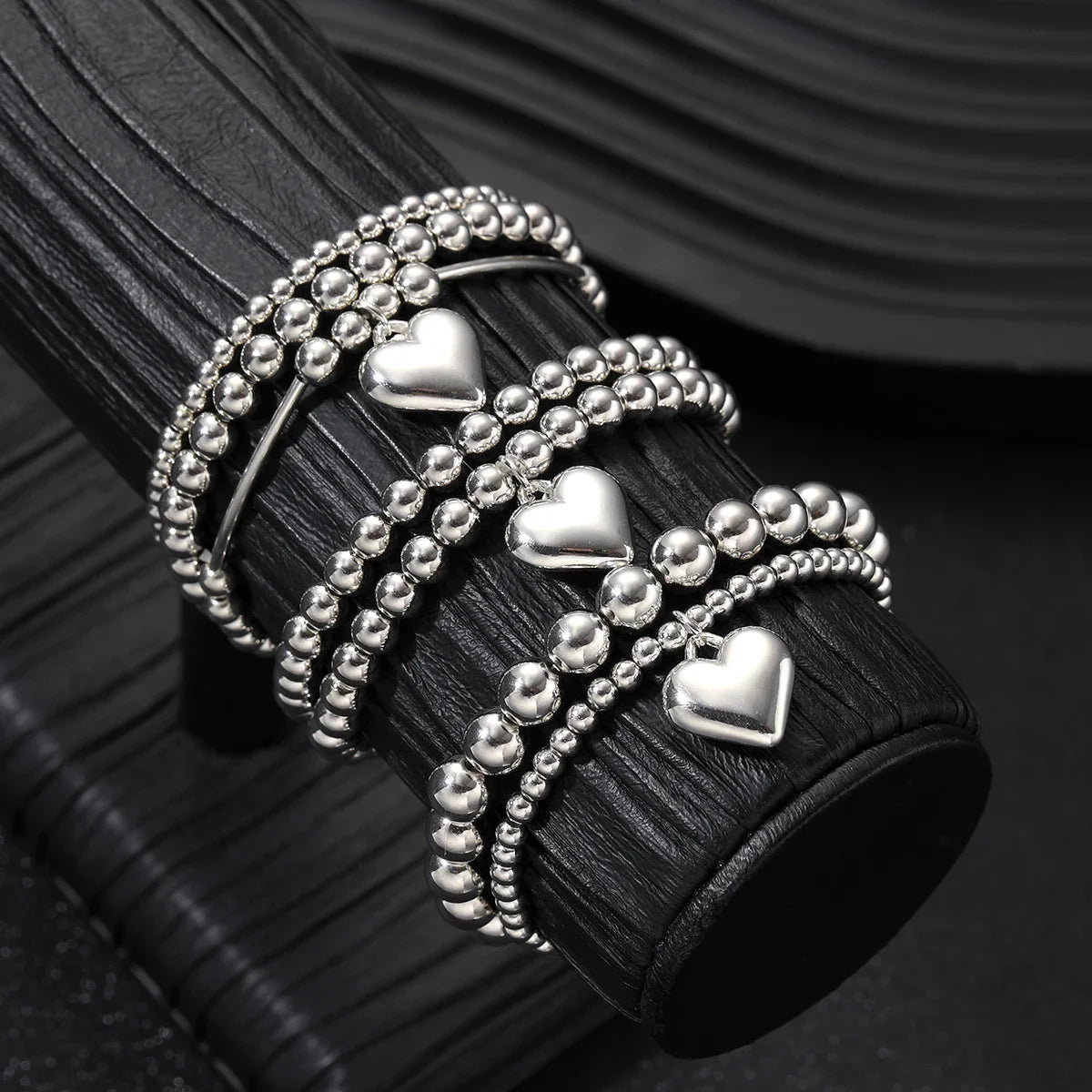 7Pcs/Set Chic Heart Charm Beaded Bracelet Set For Women Vintage Simple Silver Color Exquisite Multi-Layer Bracelets Jewelry Gift Vera Lux